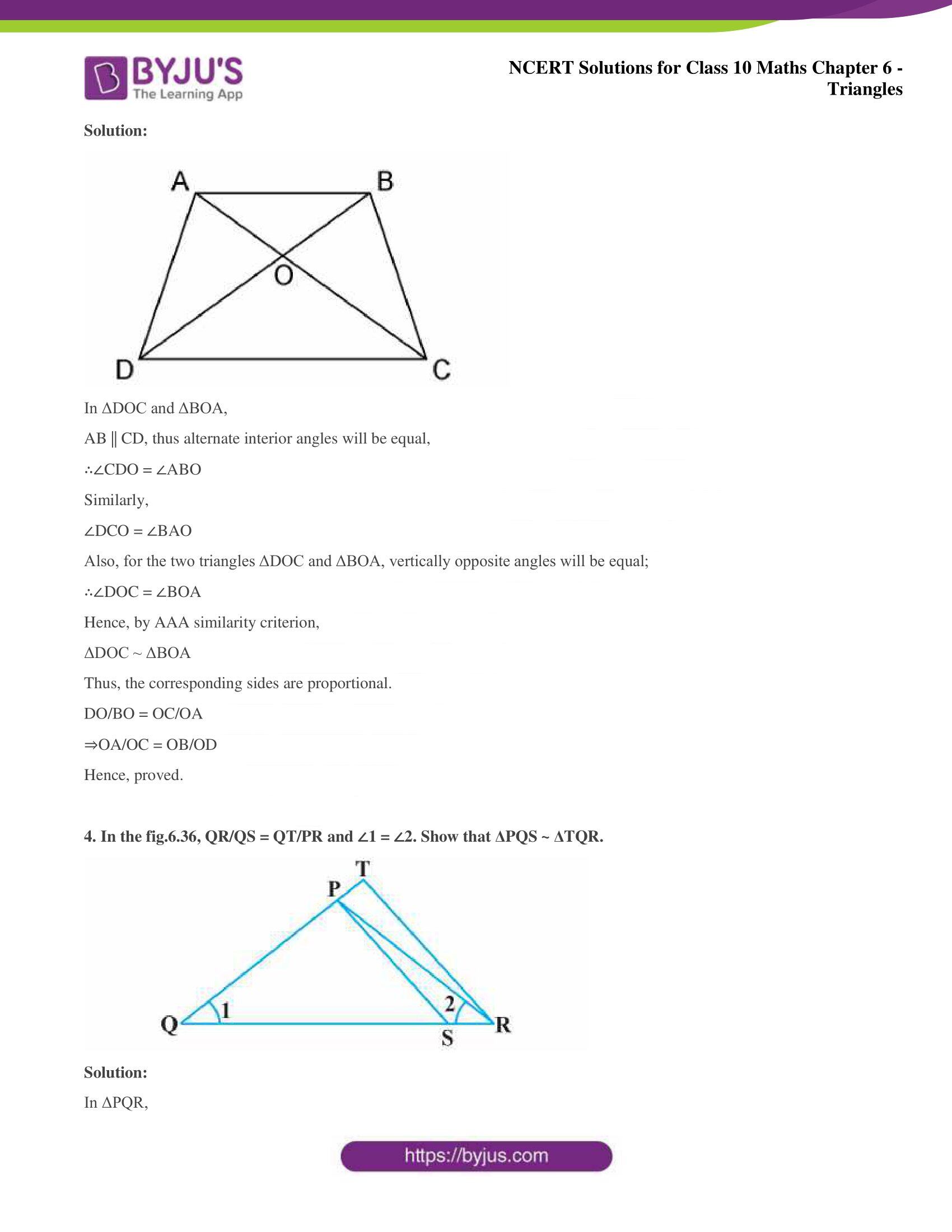 NCERT Solutions for Class 10 Maths Chapter 6 Triangles