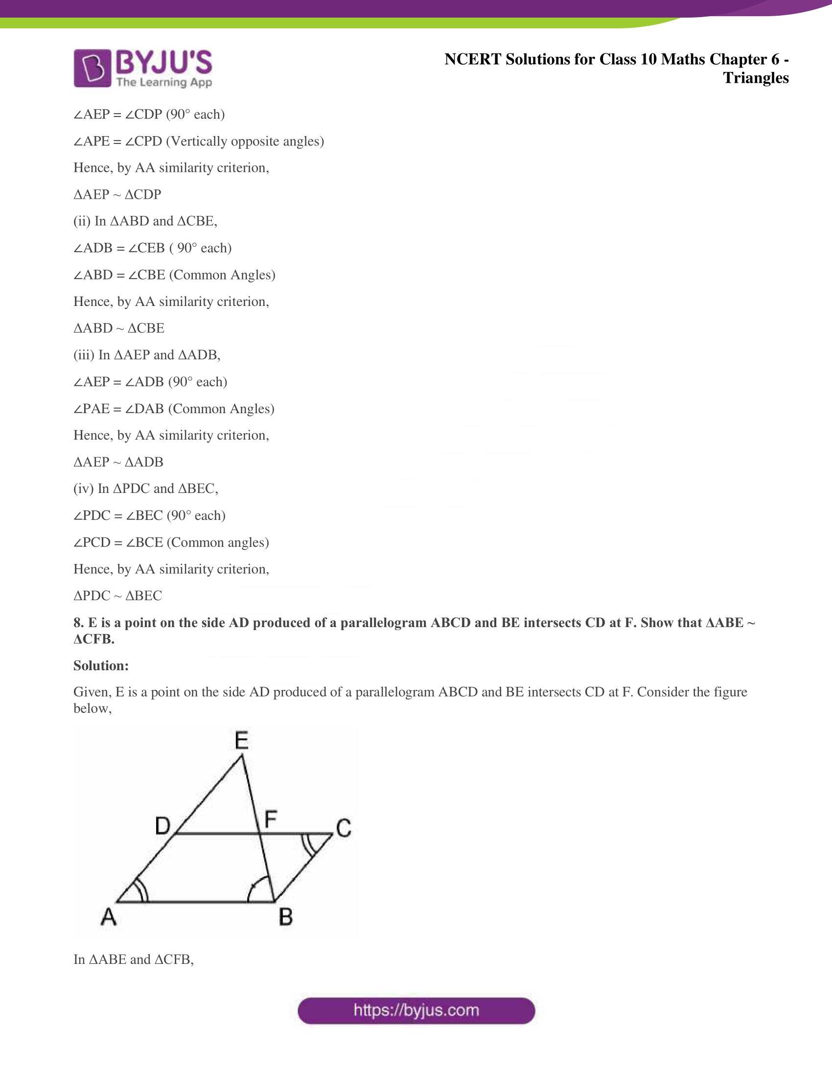 NCERT Solutions for Class 10 Maths Chapter 6 Triangles
