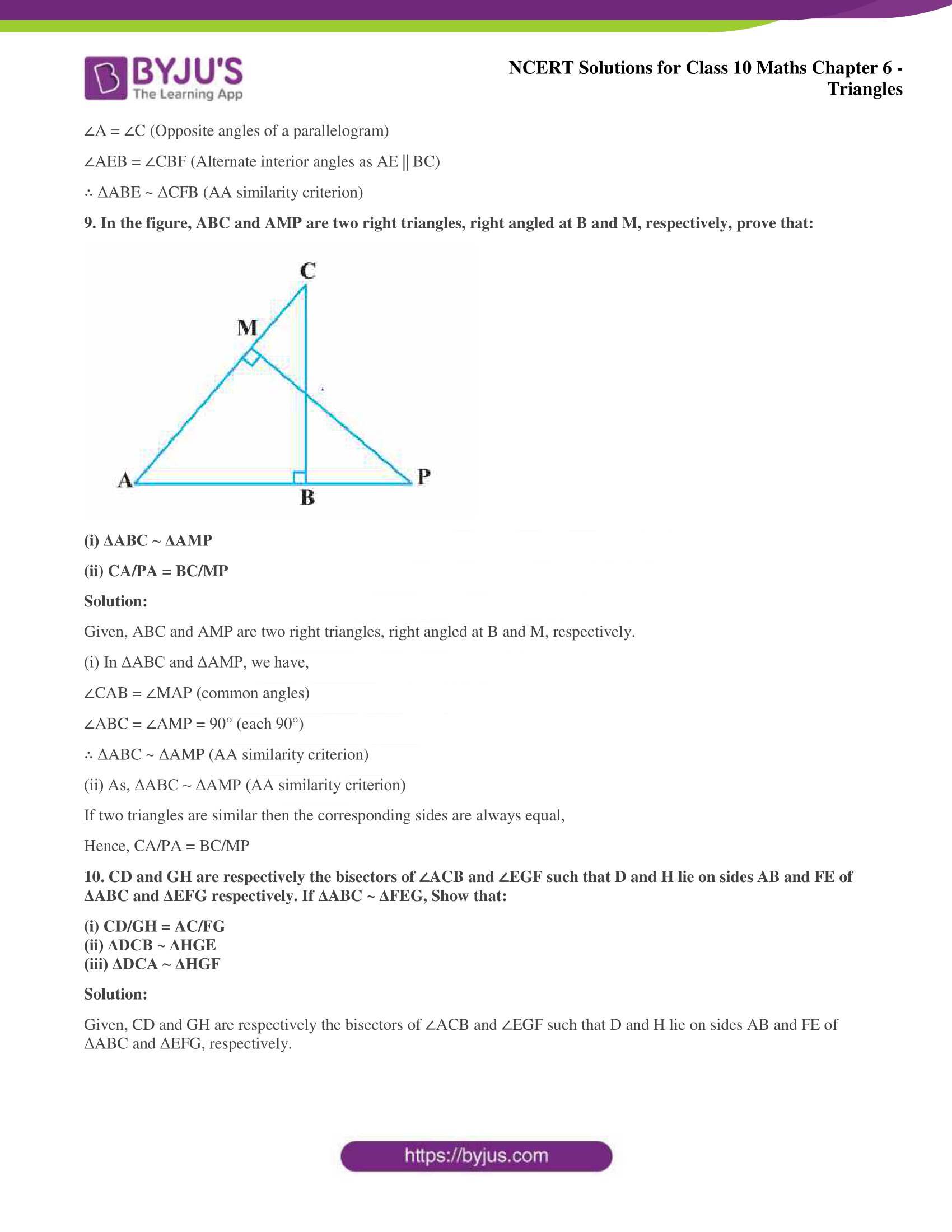 NCERT Solutions for Class 10 Maths Chapter 6 Triangles