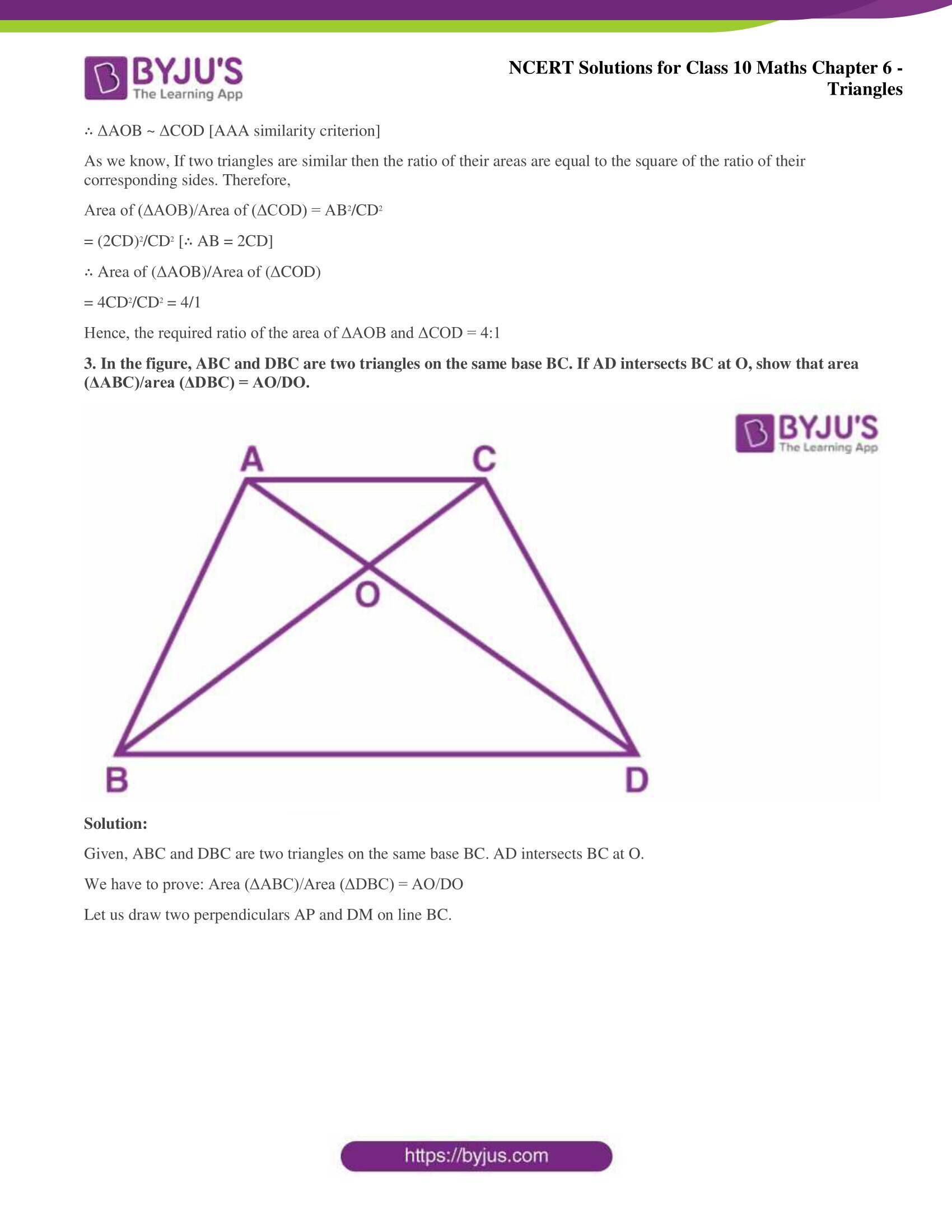NCERT Solutions for Class 10 Maths Chapter 6 Triangles
