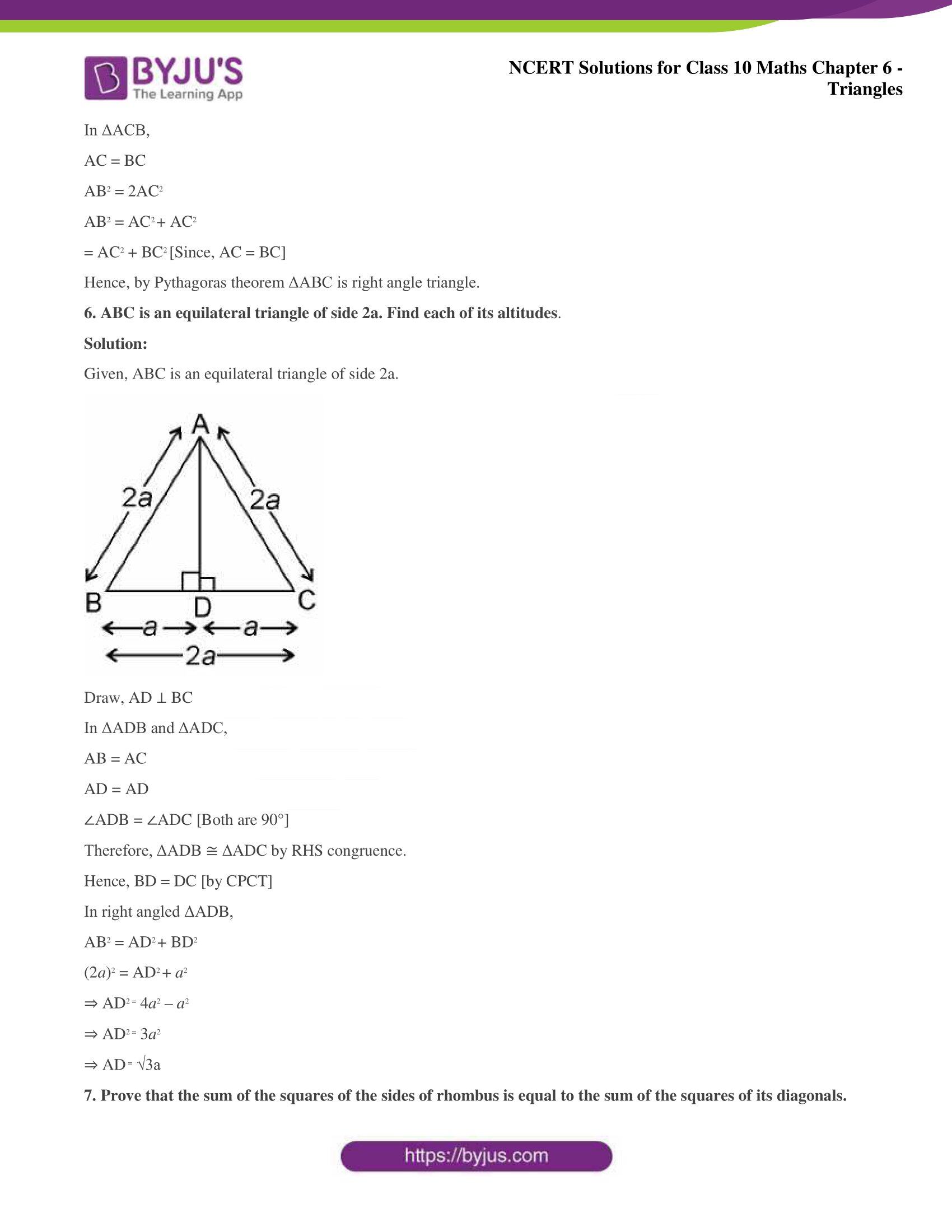 NCERT Solutions for Class 10 Maths Chapter 6 Triangles