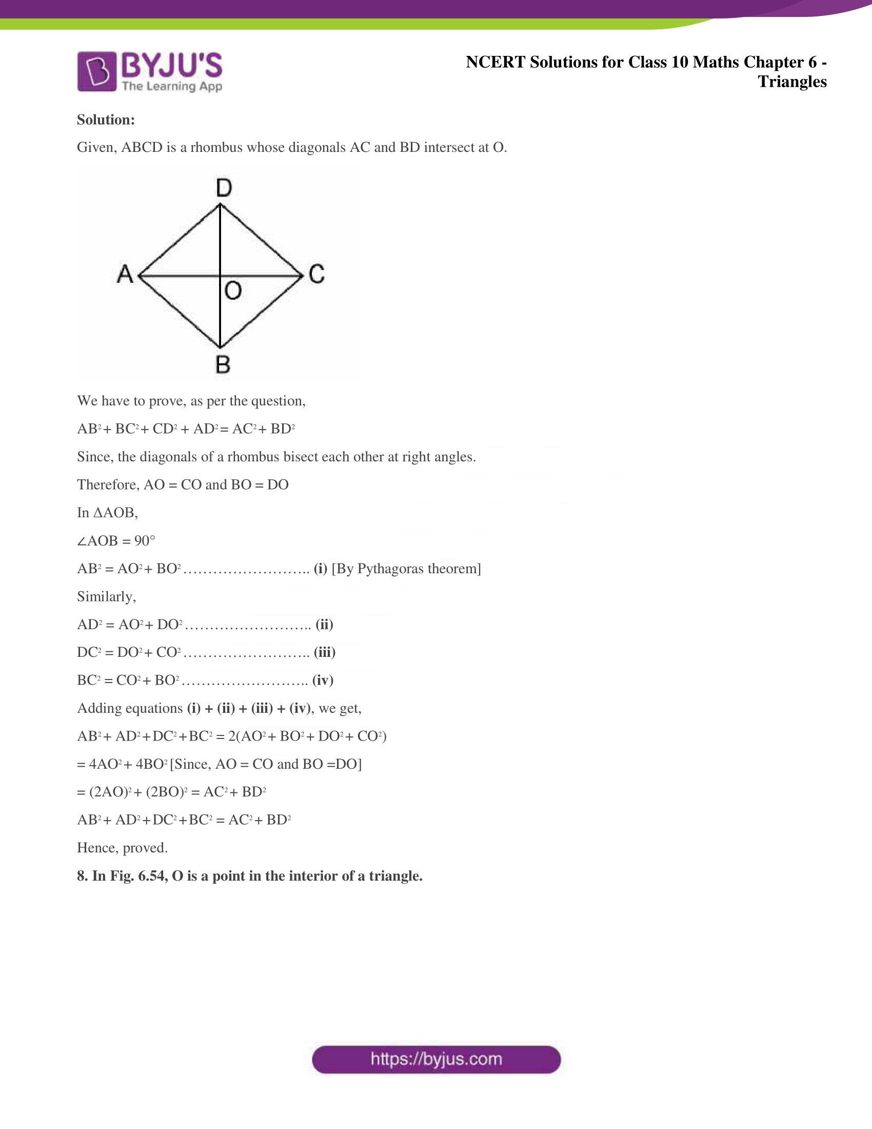 NCERT Solutions for Class 10 Maths Chapter 6 Triangles