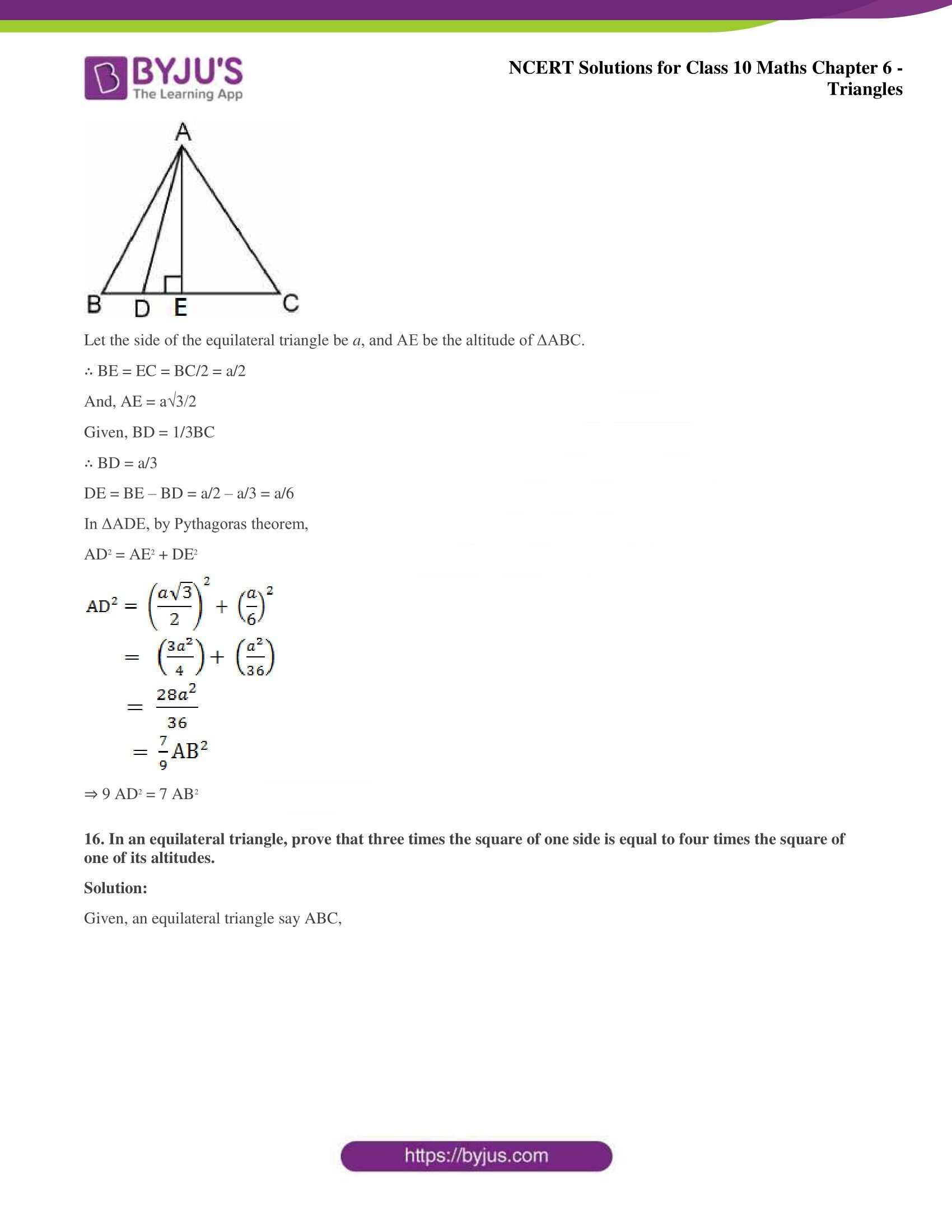 NCERT Solutions for Class 10 Maths Chapter 6 Triangles