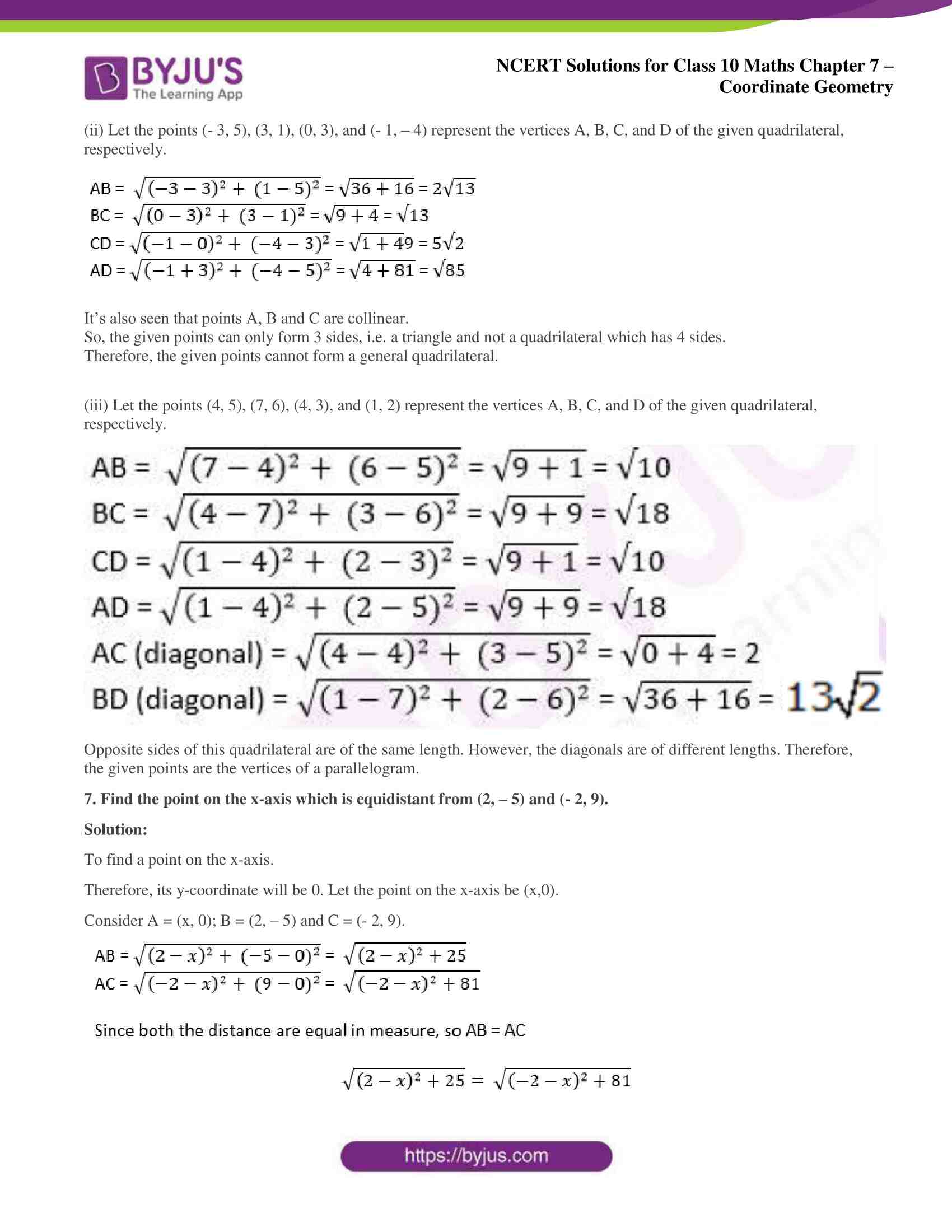 NCERT Solutions For Class 10 Maths Chapter 7- Coordinate Geometry